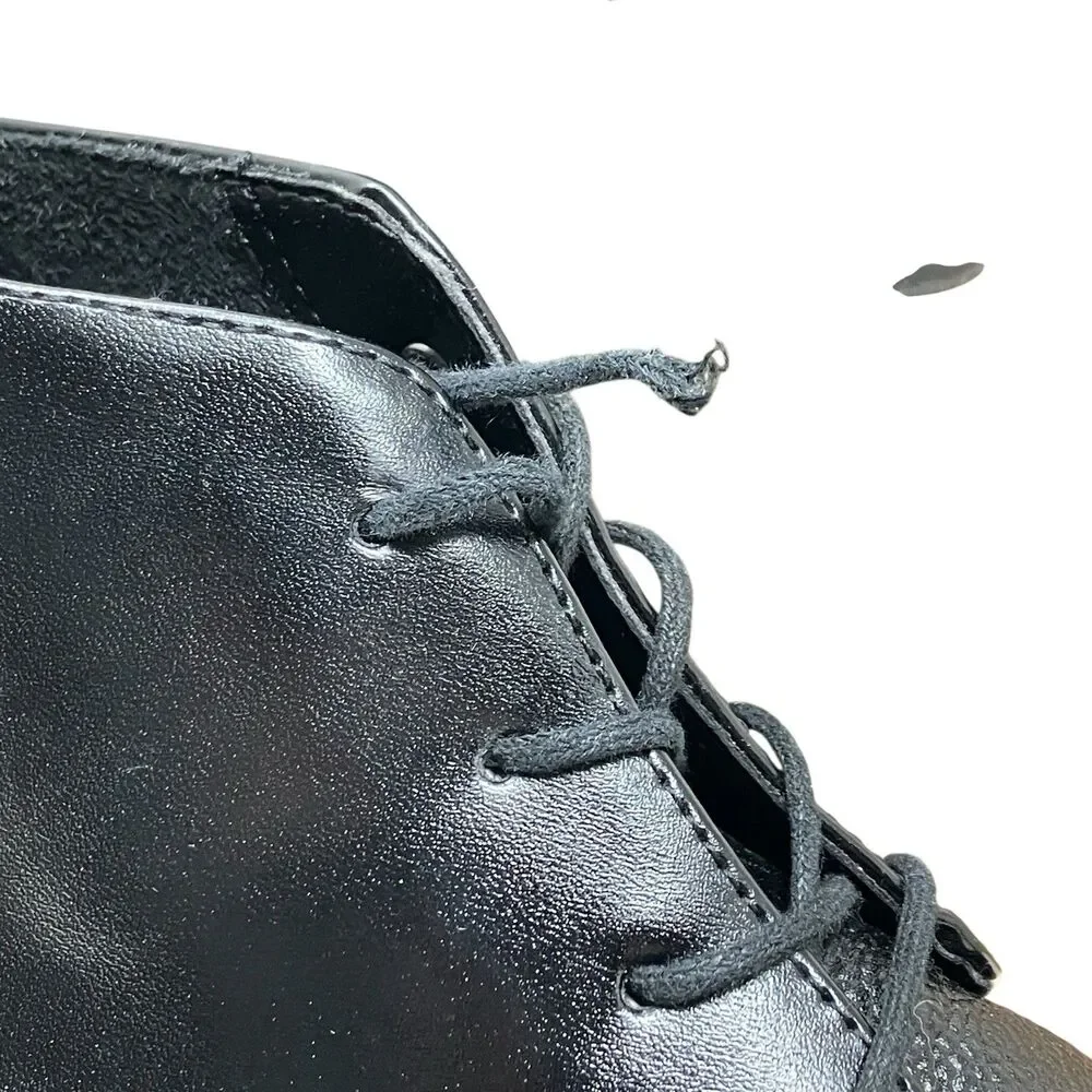 Alfani Mens 9.5 Cap Toe Leather Ankle‎ Boots Black Textured Dress Lace Up READ*